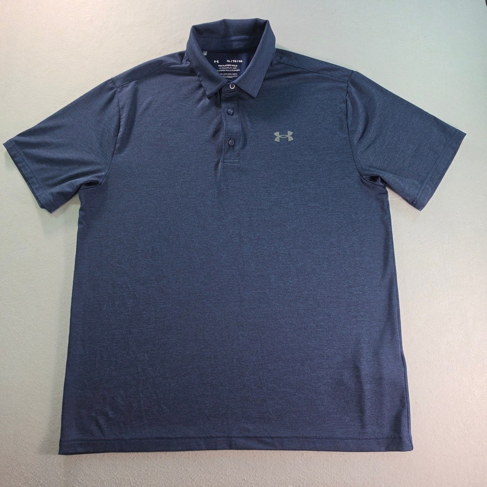 Under Armour Mens XL Navy Blue Heather Playoff Polo Golf Shirt Loose Fit